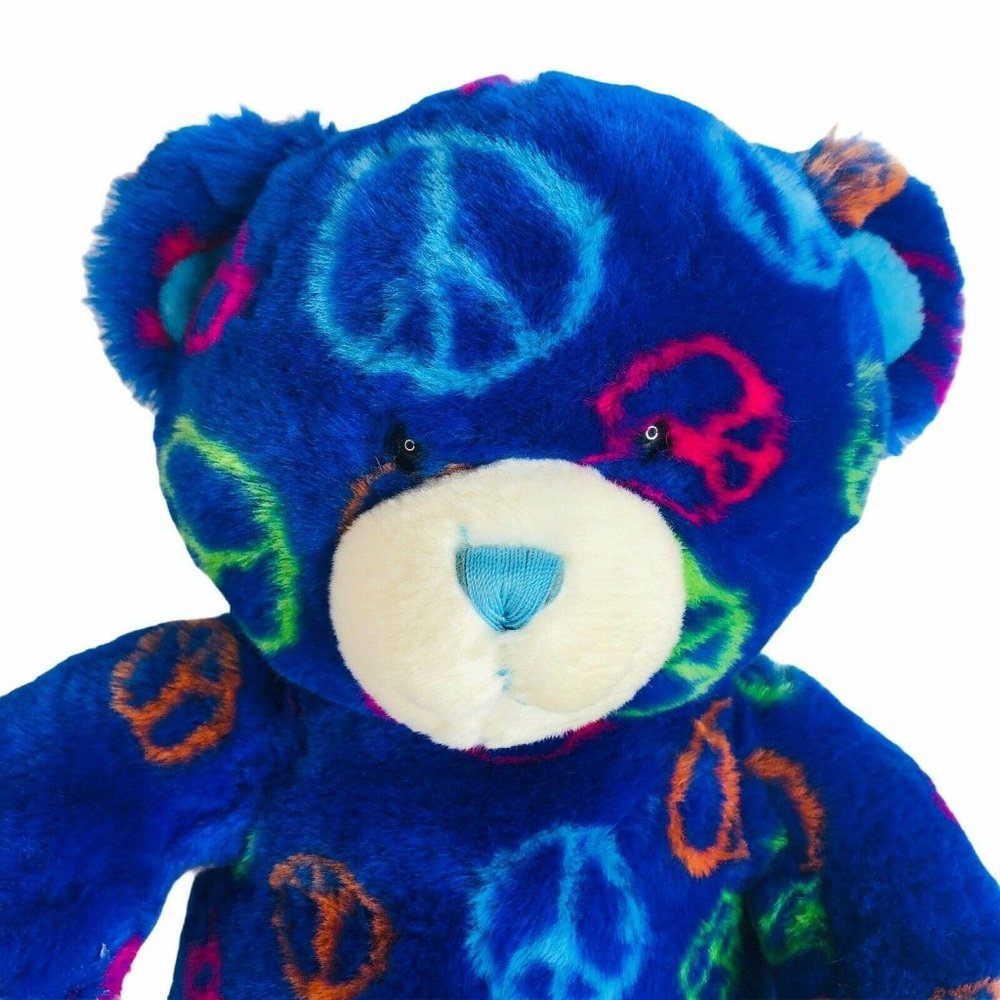 Build A Bear Peace Sign Teddy Bear Plush Blue Red